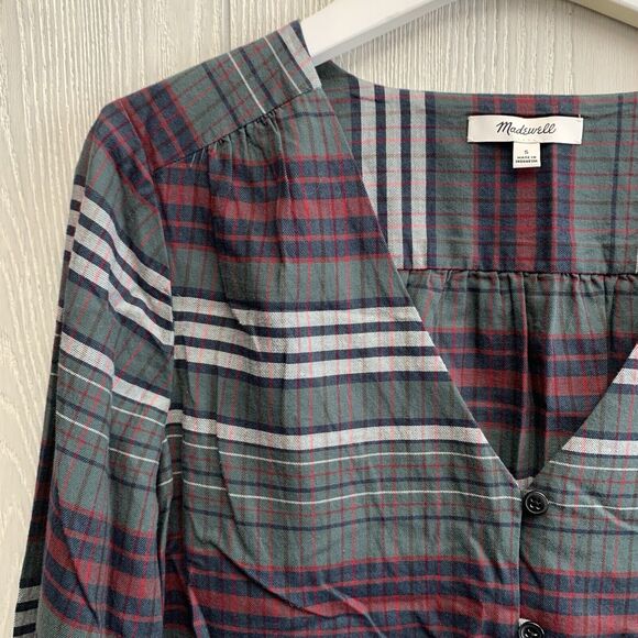 Madewell V-Neck Button-Down Shirt in Pineview Plaid Small NWT - Picture 6 of 9
